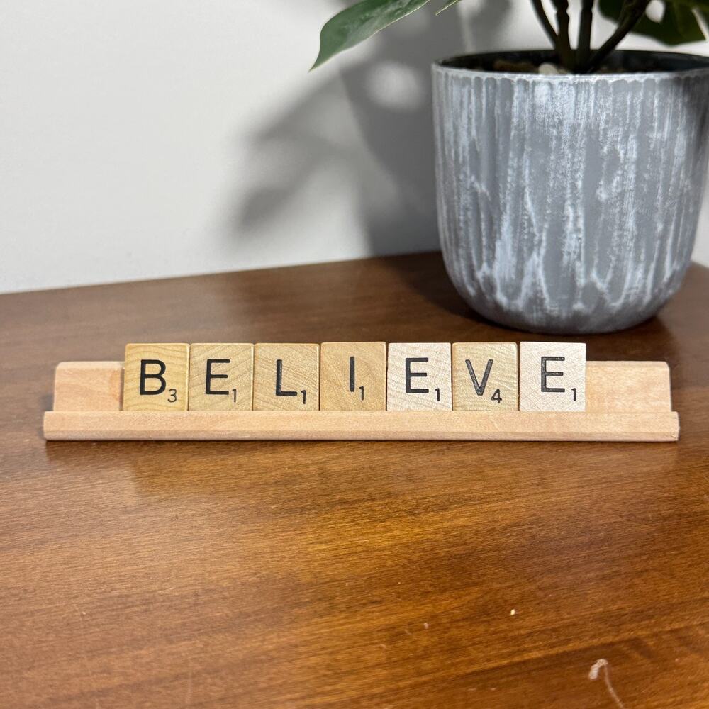 Believe Scrabble Tile Rack 7" Long Christmas